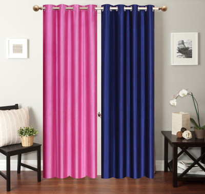 

Furnishing Zone 152 cm (5 ft) Polyester Window Curtain (Pack Of 2)(Plain, Pink, Blue), Blue;pink