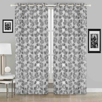 

BE 213 cm (7 ft) Jacquard Door Curtain (Pack Of 2)(Floral, Black)