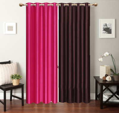 

Furnishing Zone 274 cm (9 ft) Polyester Long Door Curtain (Pack Of 2)(Plain, Pink, Brown), Brown;pink