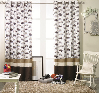 

KC HOME 152 cm (5 ft) Polyester Window Curtain Single Curtain(Printed, Brown, White)
