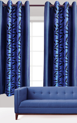 

India Furnish 213 cm (7 ft) Polyester Door Curtain (Pack Of 2)(Floral, Dark Blue)