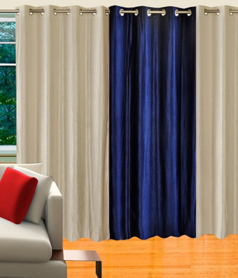 65% OFF on Decor Vatika Polycotton Door Curtain 213 cm (6 ft) Pack of 3(Motif White, Blue)
