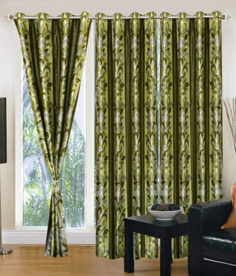 

Handloom Hut 152 cm (5 ft) Polyester Window Curtain (Pack Of 2)(Printed, Green Crystal Leaf)