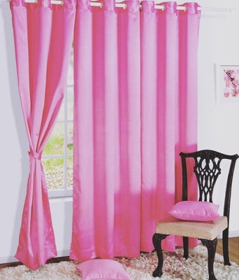 Panipat Textile Hub 213.5 cm (7 ft) Polyester Door Curtain (Pack Of 2)(Solid, Pink)