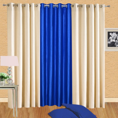 Excel Bazaar 275 cm (9 ft) Polyester Long Door Curtain (Pack Of 3)(Solid, Cream, Royal Blue)