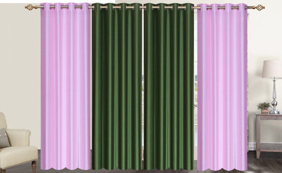 

Furnishing Zone 274 cm (9 ft) Polyester Long Door Curtain (Pack Of 4)(Plain, Pink, Green), Green;pink