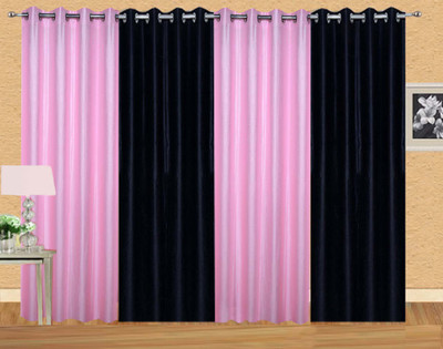 

Stella Creations 275 cm (9 ft) Polyester Long Door Curtain (Pack Of 4)(Solid, Pink, Black), Black;pink