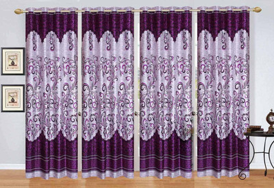 

Stella Creations 275 cm (9 ft) Polyester Long Door Curtain (Pack Of 4)(Printed, Purple)