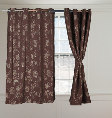 

Threadmix 152 cm (5 ft) Polycotton Window Curtain (Pack Of 2)(Floral, Brown)