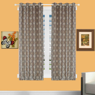 

BE 152 cm (5 ft) Jacquard Window Curtain (Pack Of 2)(Geometric, Yellow)
