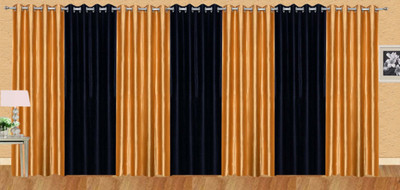

Stella Creations 275 cm (9 ft) Polyester Long Door Curtain (Pack Of 7)(Solid, Gold, Black), Black;gold