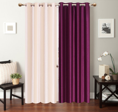 

Furnishing Zone 274 cm (9 ft) Polyester Long Door Curtain (Pack Of 2)(Plain, White, Purple), Purple;white