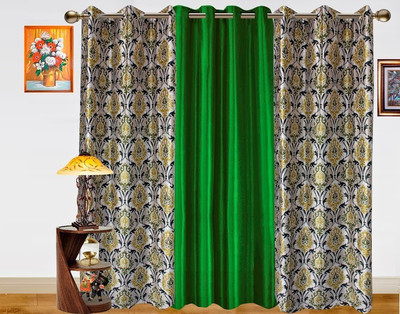 7% OFF on Dekor World 275 cm (9 ft) Polyester Long Door Curtain (Pack Of 3)(Motif, Green)