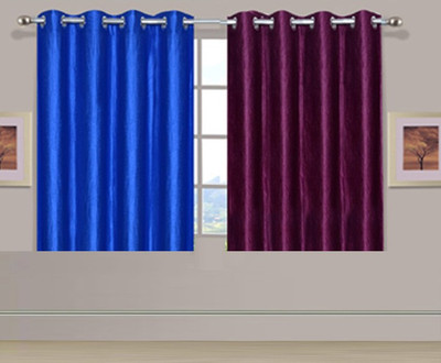 

ExpressionsHome 152 cm (5 ft) Polyester Window Curtain (Pack Of 2)(Solid, Blue, Black), Black;blue