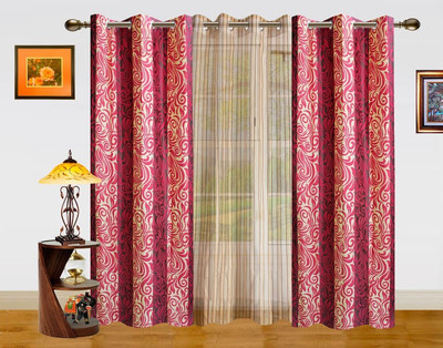 Dekor World 215 cm (7 ft) Polyester Door Curtain (Pack Of 3)(Striped, Maroon, Beige) Dekor World 215 cm (7 ft) Polyester Door Curtain (Pack Of 3)(Striped, Maroon, Beige)