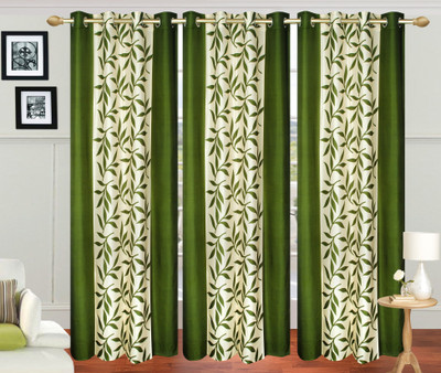 Excel Bazaar 275 cm (9 ft) Polycotton Long Door Curtain (Pack Of 3)(Floral, Green)