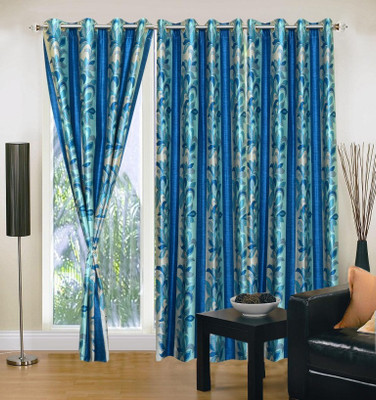 

Excel Bazaar 214 cm (7 ft) Polyester Door Curtain (Pack Of 3)(Floral, Blue)