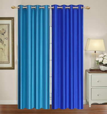 Furnishing Zone 213 cm (7 ft) Polyester Door Curtain (Pack Of 2)(Plain, Blue)