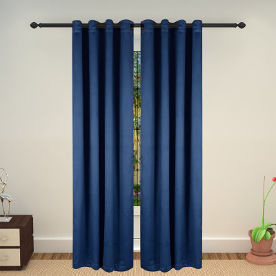 

Lushomes 228 cm (7 ft) Polyester Door Curtain Single Curtain(Self Design, Blue-2)