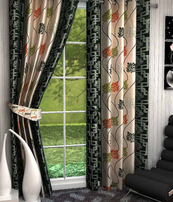 

Kanhaa 153 cm (5 ft) Polyester Window Curtain (Pack Of 2)(Floral, Green)