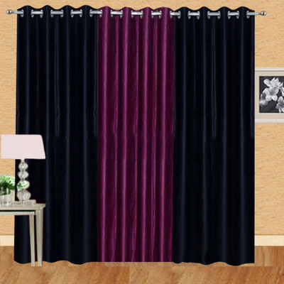 

Excel Bazaar 214 cm (7 ft) Polycotton Door Curtain (Pack Of 3)(Plain, Black-1wine)