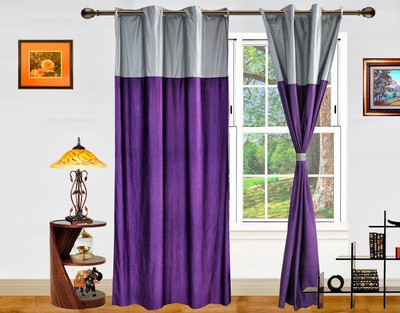 3% OFF on Dekor World 274.32 cm (9 ft) Polyester Long Door Curtain (Pack Of 2)(Floral, Silver, Purple)