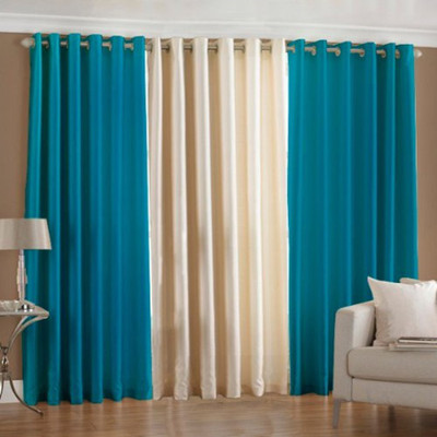 

Super India 152 cm (5 ft) Polyester Window Curtain (Pack Of 3)(Plain, Blue)