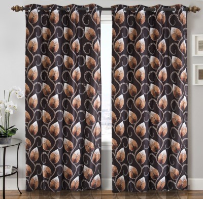 Home Candy 212 cm (7 ft) Polyester Door Curtain (Pack Of 2)(Floral, Brown)