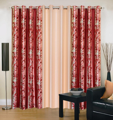 

Stella Creations 275 cm (9 ft) Polyester Long Door Curtain (Pack Of 3)(Printed, Maroon, Beige), Beige;maroon