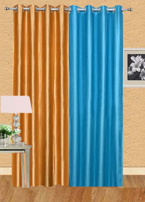 

Stella Creations 275 cm (9 ft) Polyester Long Door Curtain (Pack Of 2)(Solid, Gold, Light Blue)