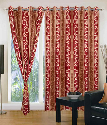 

JT International 213.36 cm (7 ft) Polyester Door Curtain (Pack Of 3)(Floral, Red)