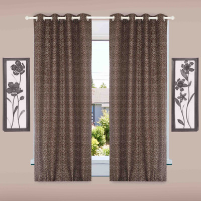 

BE 152 cm (5 ft) Jacquard Window Curtain (Pack Of 2)(Geometric, Silver)