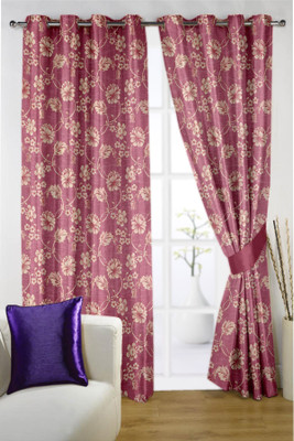 

Threadmix 213 cm (7 ft) Polycotton Window & Door Curtain Single Curtain(Floral, Pink)