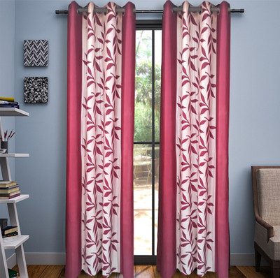 

Panipat Textile Hub 213.5 cm (7 ft) Polyester Door Curtain (Pack Of 2)(Floral, Maroon)