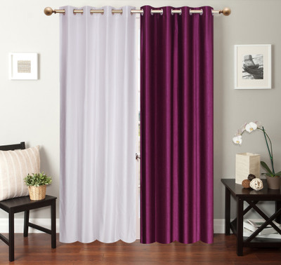 

Furnishing Zone 152 cm (5 ft) Polyester Window Curtain (Pack Of 2)(Plain, White, Purple), Purple;white