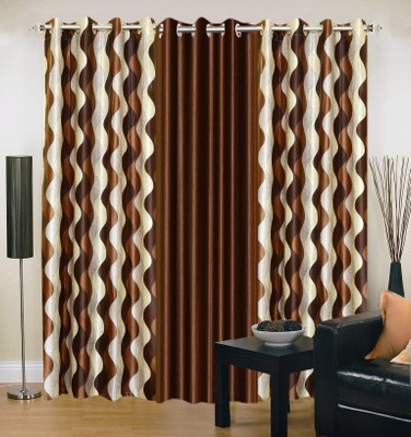 Excel Bazaar 214 cm (7 ft) Polyester Door Curtain (Pack Of 3)(Abstract, Brown)