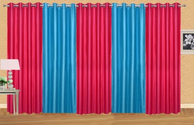 Stella Creations 275 cm (9 ft) Polyester Room Darkening Long Door Curtain (Pack Of 5)(Solid, Light Blue, Pink)