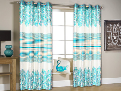 

String 274 cm (9 ft) Jacquard Long Door Curtain (Pack Of 2)(Floral, Blue)