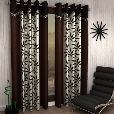 

Panipat Textile Hub 213 cm (7 ft) Polyester Door Curtain (Pack Of 2)(Floral, Brown)