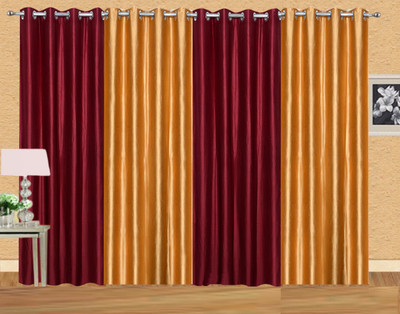 

Stella Creations 275 cm (9 ft) Polyester Long Door Curtain (Pack Of 4)(Solid, Maroon, Gold), Gold;maroon