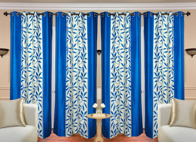 

ATOZ Home Decor 213 cm (7 ft) Polyester Door Curtain (Pack Of 4)(Floral, Blue)