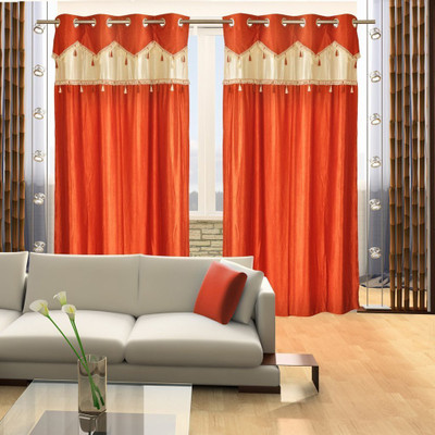 

Super India 152 cm (5 ft) Polyester Window Curtain (Pack Of 2)(Plain, Orange)