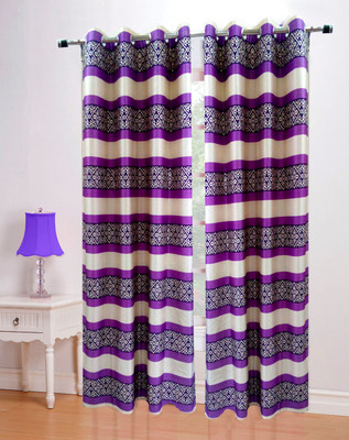 72% OFF on Homefab India Polyester Door Curtain 214 cm (7 ft) Pack of 2(Striped Purple)