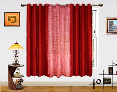 11% OFF on Dekor World 150 inch (5 ft) Polyester Window Curtain (Pack Of 3)(Abstract, Maroon)