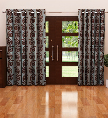 

Home Candy 212 cm (7 ft) Polyester Door Curtain (Pack Of 2)(Striped, Brown)
