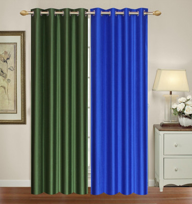 

Furnishing Zone 152 cm (5 ft) Polyester Window Curtain (Pack Of 2)(Plain, Green, Blue), Blue;green