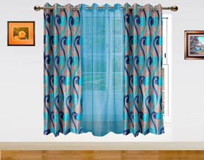 36% OFF on Dekor World Polyester Window Curtain 150 cm (4.8ft) Pack of 3(Abstract Blue)