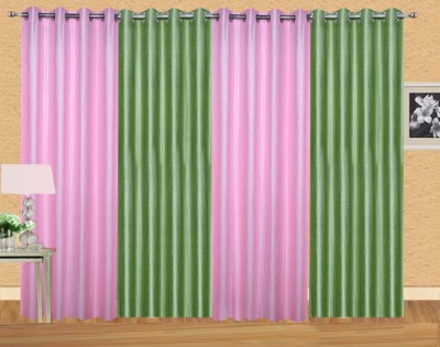 Stella Creations 274 cm (9 ft) Polyester Room Darkening Long Door Curtain (Pack Of 4)(Solid, Pink, Light Green)