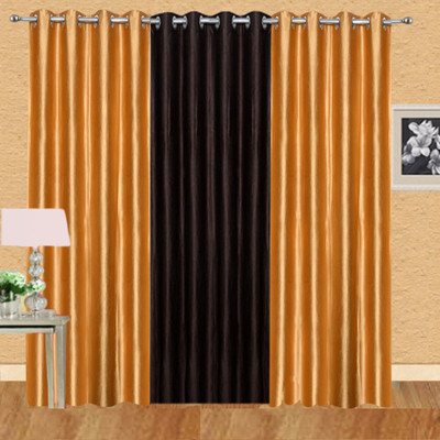 

Excel Bazaar 275 cm (9 ft) Polyester Long Door Curtain (Pack Of 3)(Solid, Golden, Brown)