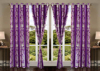 Handloom Hut 213 cm (7 ft) Polyester Door Curtain (Pack Of 4)(Floral, Purple)